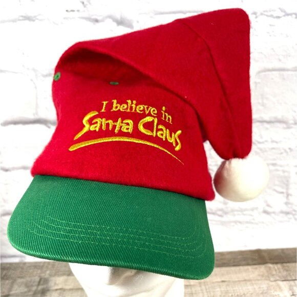 VTG 90s I Believe In Santa Claus Baseball Cap Red Reindeer Antler Headband Set - Picture 9 of 16